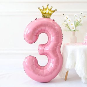 Pastel Foil Number Balloon with Crown