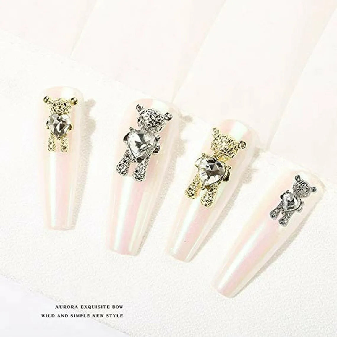 10Pcs Kawaii Cartoon Bear Rhinestone Nail Charms - Image 5