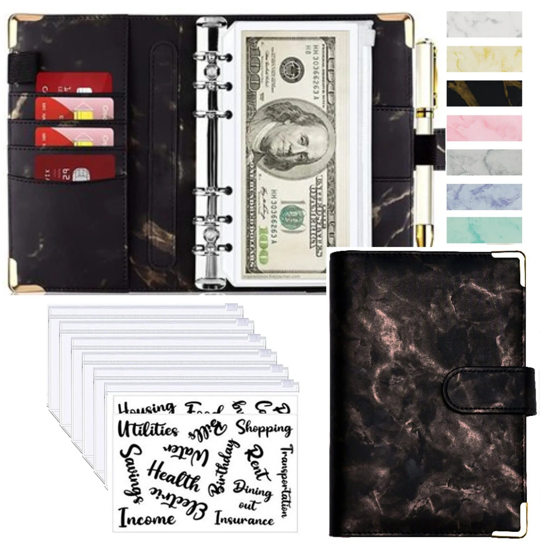 A6 Money Saving Organizer: PU Leather Budget Binder & Marble Notebook - Image 14