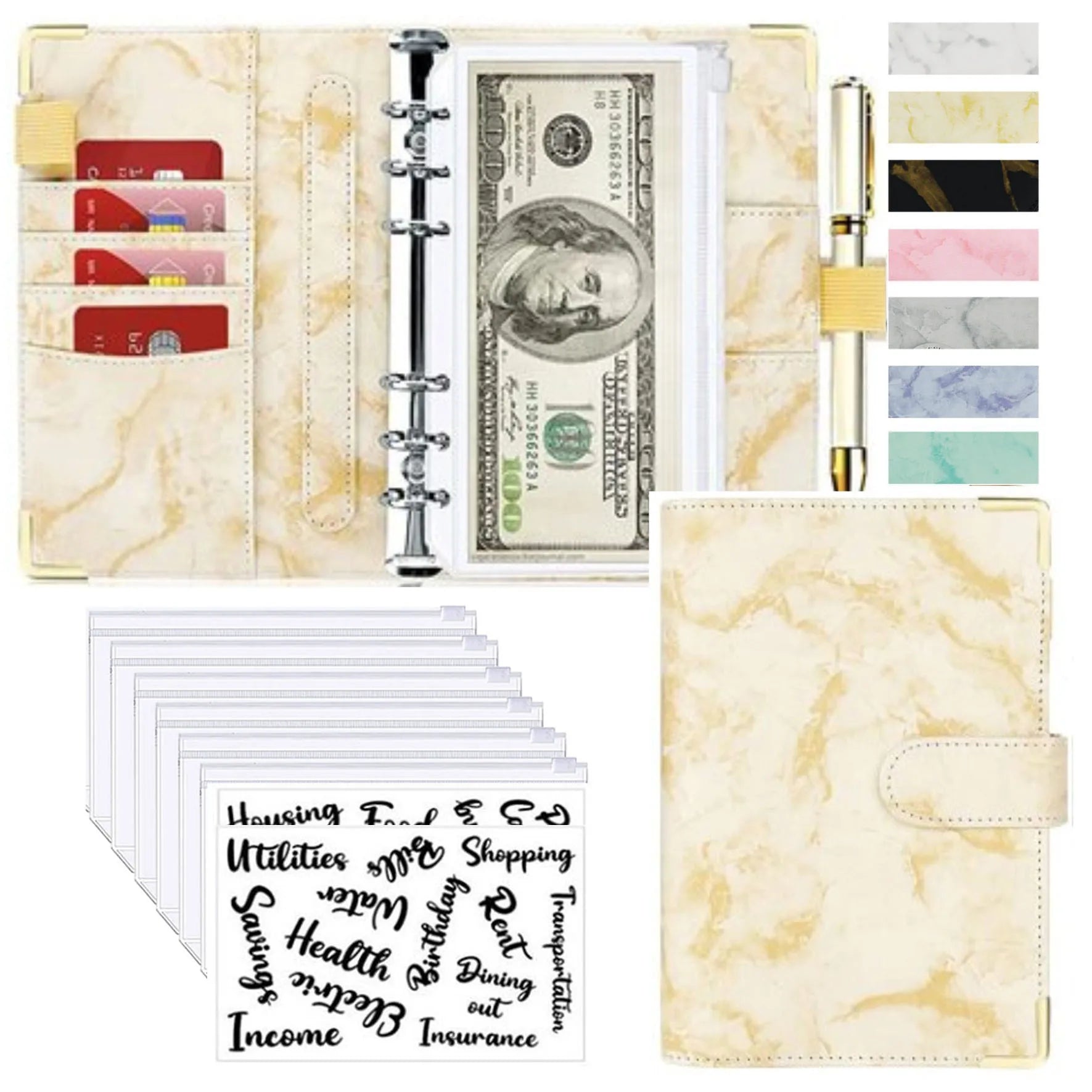 A6 Money Saving Organizer: PU Leather Budget Binder & Marble Notebook - Image 12