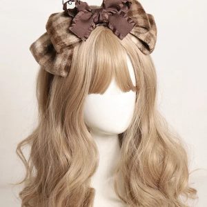 Retro Sweet Plaid Hair Band – Kawaii Lolita Woolen Bow Hair Accessories